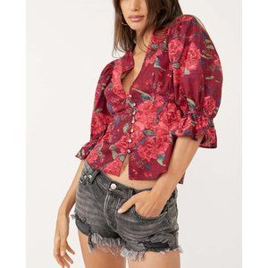NWT Free People I Found You Printed Top / Wine